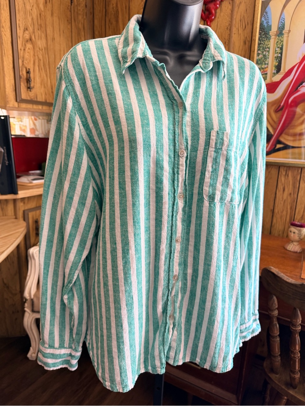 Universal Thread Linen Blend Relaxed Fit Striped Lightweight Button-Down Shirt